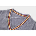 Boy's Knitted Contrast Stripe V-Neck School Vest